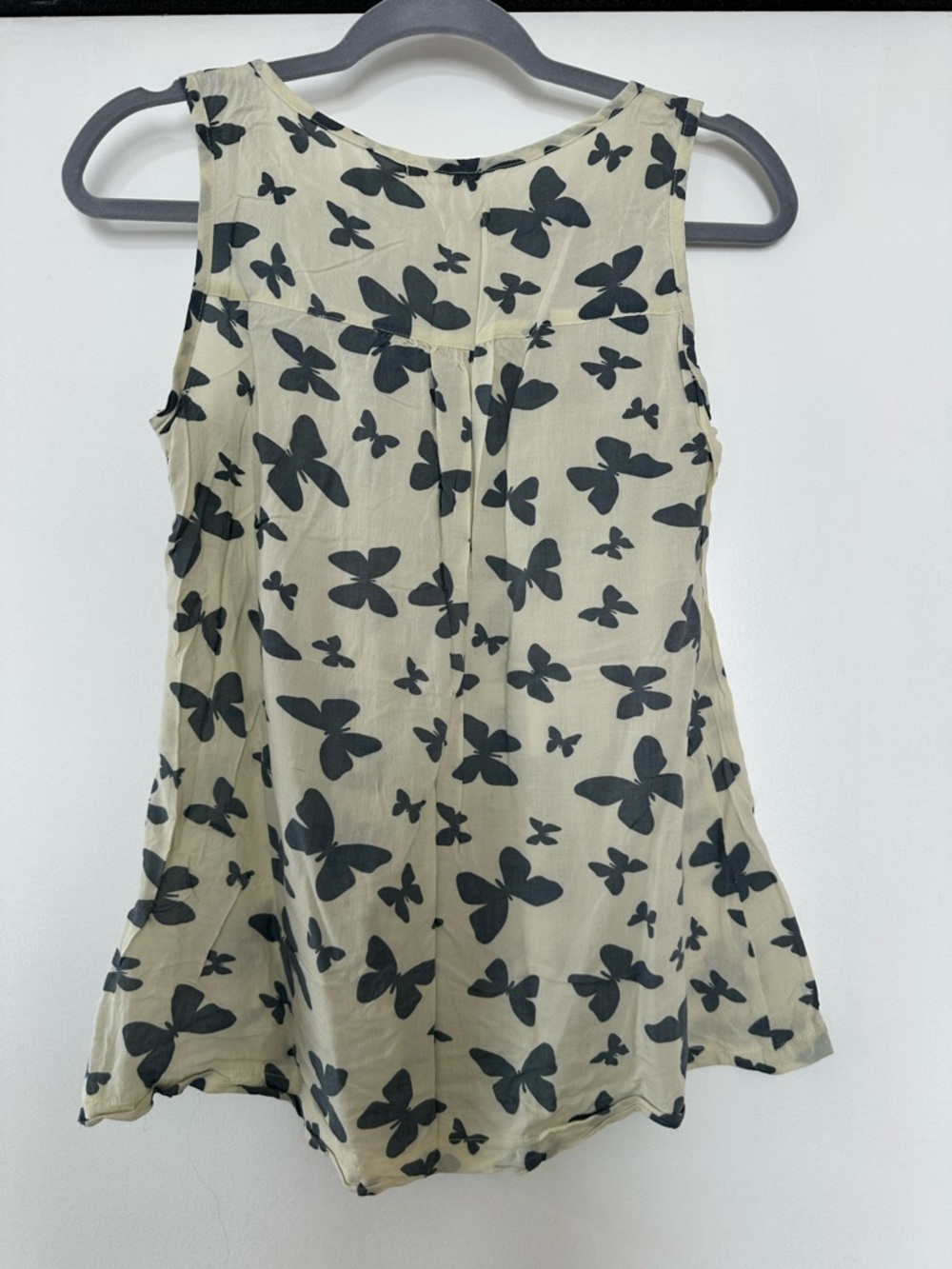 Blue Bird Cream Tank Top with Black Butterfly Print - Picture 3 of 3